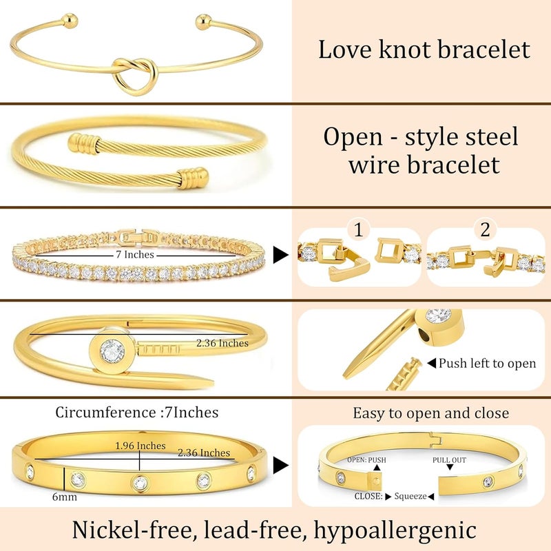 FAFUGA 18 K Gold Plated Love Bangle Bracelet Stack Cuff Jewelry for Women Jewelry Set for Women Gift with Box - Image 4